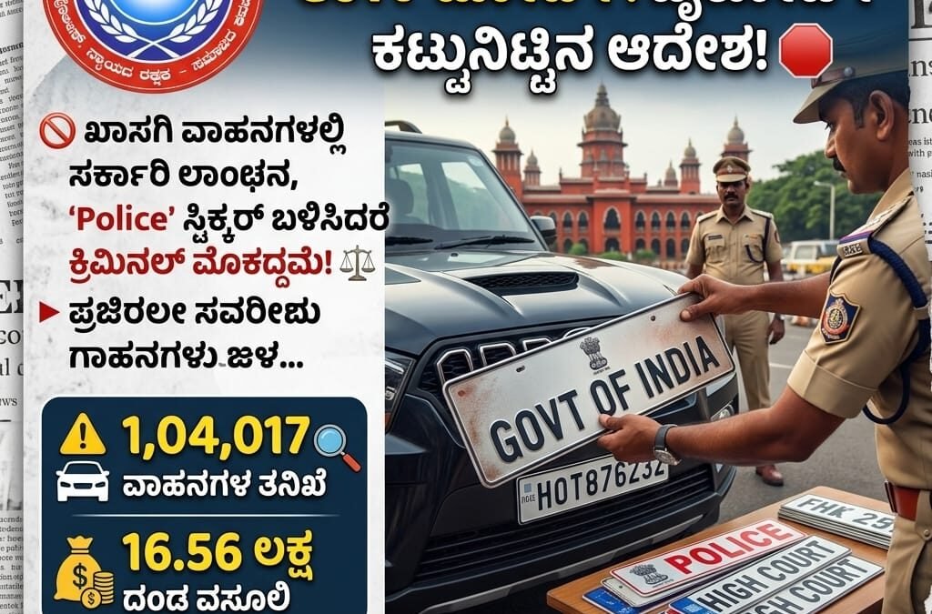 ಖಾಸಗಿ ವಾಹನಗಳ ಮೇಲೆ ‘Govt’, ‘Police’, ‘High Court’ ಬೋರ್ಡ್ ಹಾಕಿದ್ದೀರಾ? ಎಚ್ಚರ! ಹೈಕೋರ್ಟ್‌ನಿಂದ ಕಟ್ಟುನಿಟ್ಟಿನ ಆದೇಶ!