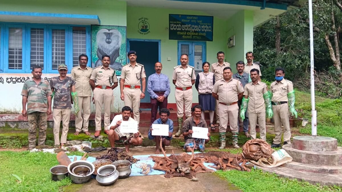 ಜಿಂಕೆಗಳಿಗೆ ವಿದ್ಯುತ್ ಹರಿಸಿ ಬೇಟೆಯಾಡಿ ಮಾಂಸ ಸಾಗಣೆ: ಮೂವರ ಬಂಧನ, ಮೂವರು ಪರಾರಿ